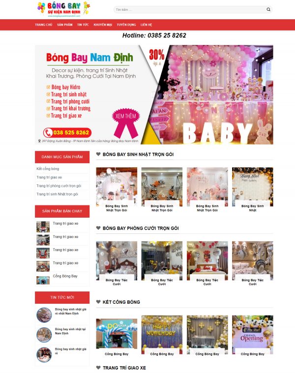 Thiết kế website trang trí sự kiện tại Nam Định